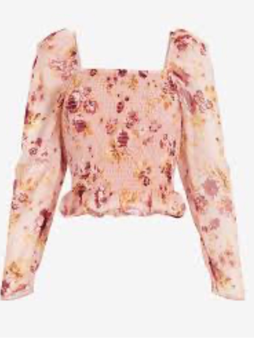 Express Pink Floral Smocked Square Neck Puff Sleeve Blouse Top XS/S